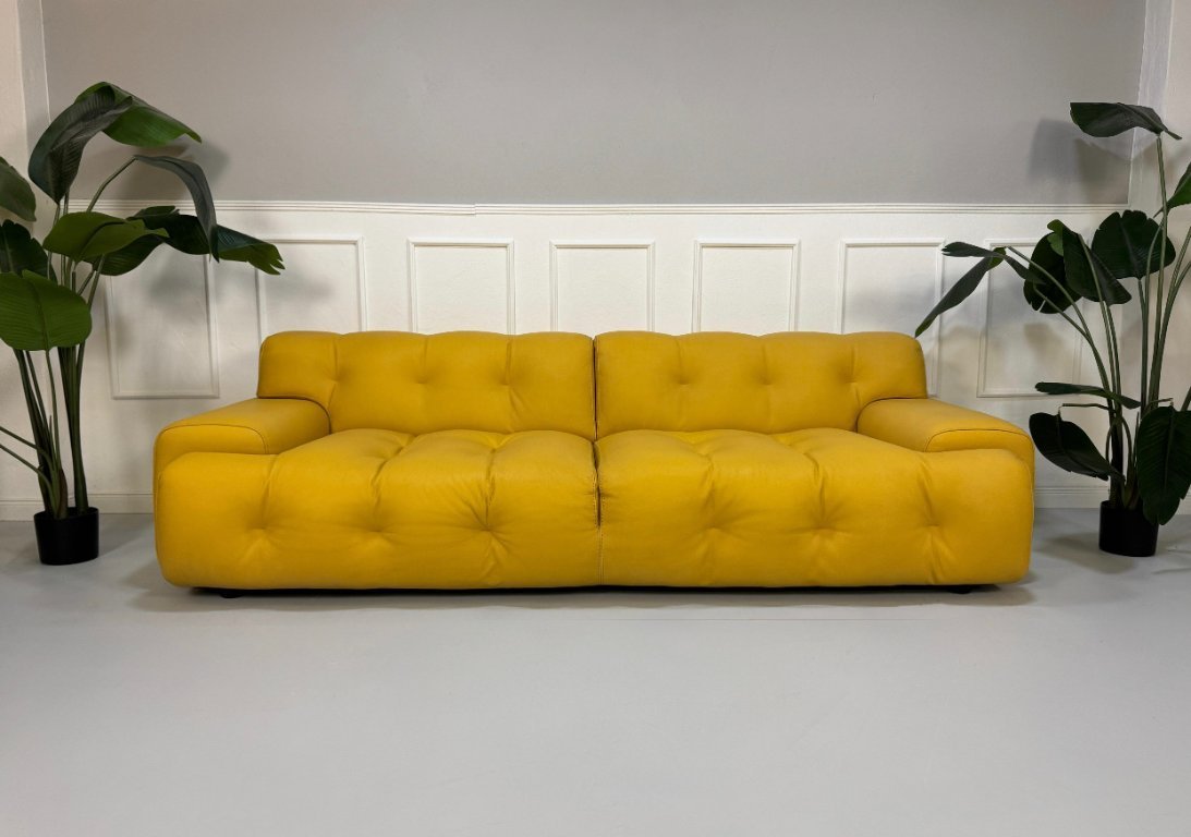 Divano di design in pelle giallo Roche Bobois Blogger a posti