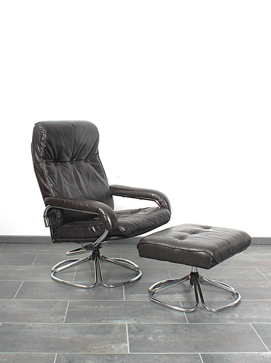 Image 1 of Sillón reclinable Unico en piel negra con pernera