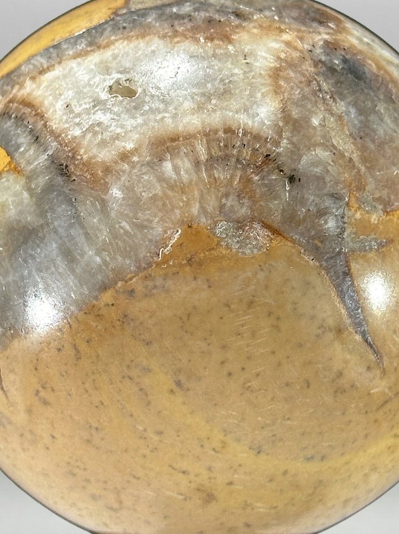 Image 1 of Par de esferas pulidas de jaspe Maligano sobre bases – Composición mineral decorativa contemporánea