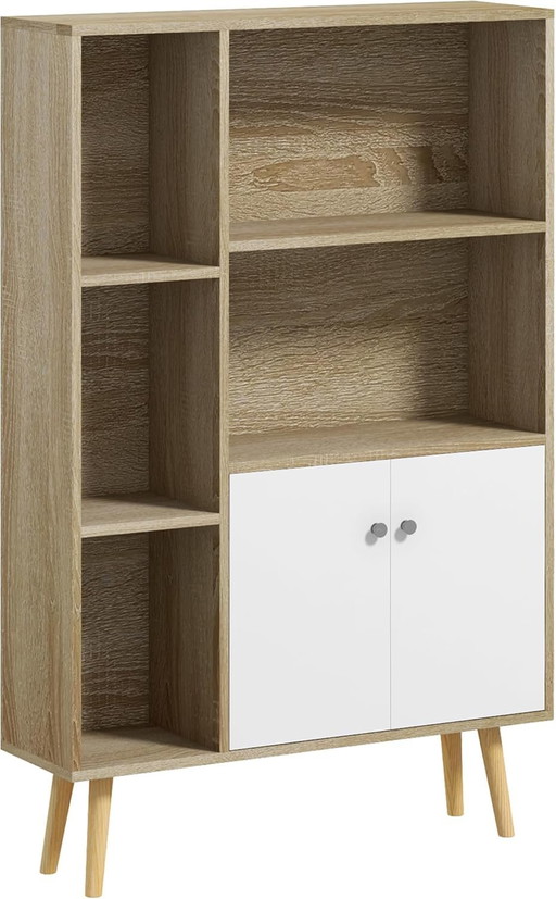 HOMCOM Scandinavisch bibliotheekmeubel afm. 80L x 23,5l x 123H cm 5 nissen Placard 2 Portes Pieds effilés inclinés B