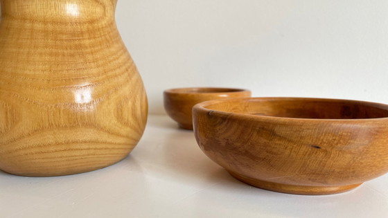 Image 1 of Set of 2 POTS and PICHET in VINTAGE Turned Wood