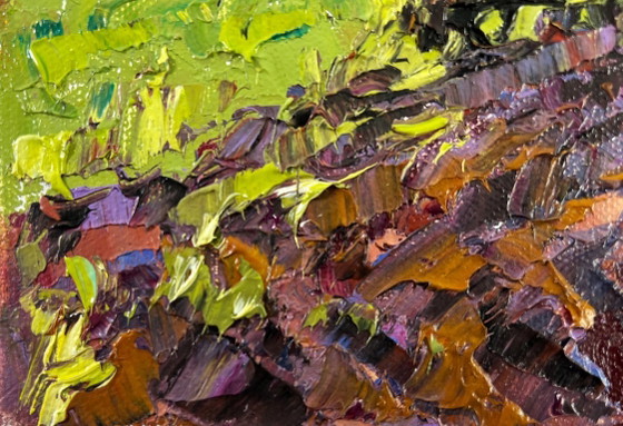 Image 1 of Original Oil Painting Summer Road Landscape Morning in the village