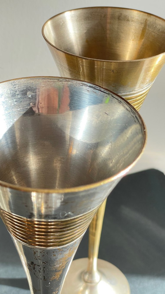 Image 1 of 6 flûte da champagne vintage in ottone placcato argento