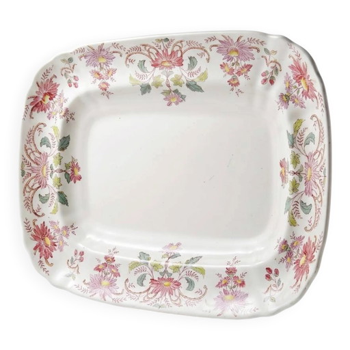 Antike Longchamp Servierplatte mit polychromen Gänseblümchen aus Eisenstein.