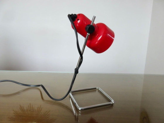 Image 1 of Chrome-plated metal and red ABS plastic lamp, 1970s/80s