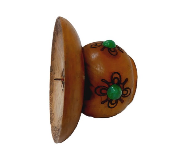 Image 1 of Vintage pyrografie houten kaarsenhouder met stenen