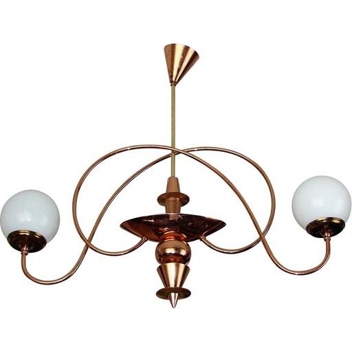 Mid Century Kronleuchter aus Messing, Stahl und Glas, 1960er Jahre