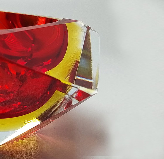 Image 1 of 1960s Gorgeous Red and Yellow Ashtray or Catchall by Flavio Poli for Seguso. Made in Italy