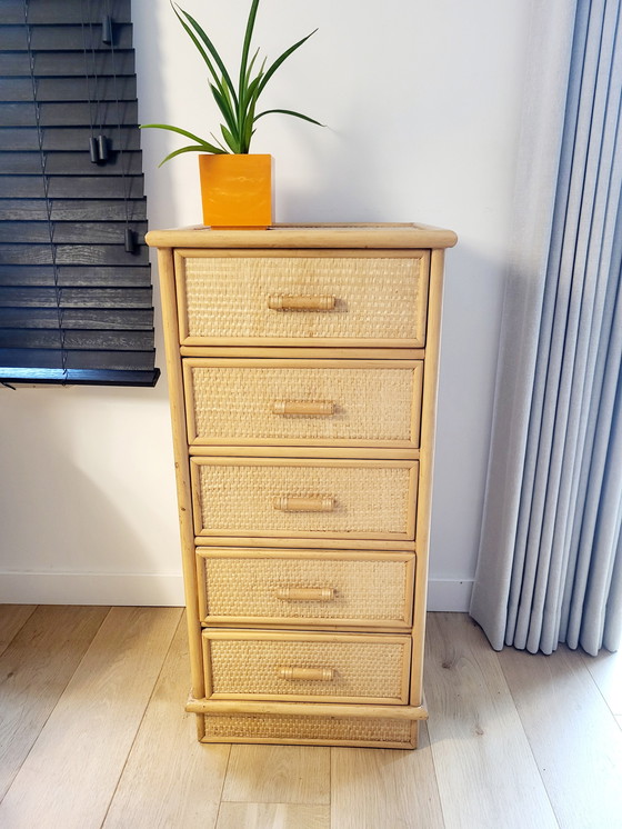 Image 1 of Vintage Boho Style Chest of Drawers In Bamboo And Rattan 1970