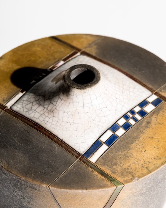 Image 1 of Hans-Peter Mader Sculptural Raku Lidded Studio Vase Germany, 1991 Studiokeramik