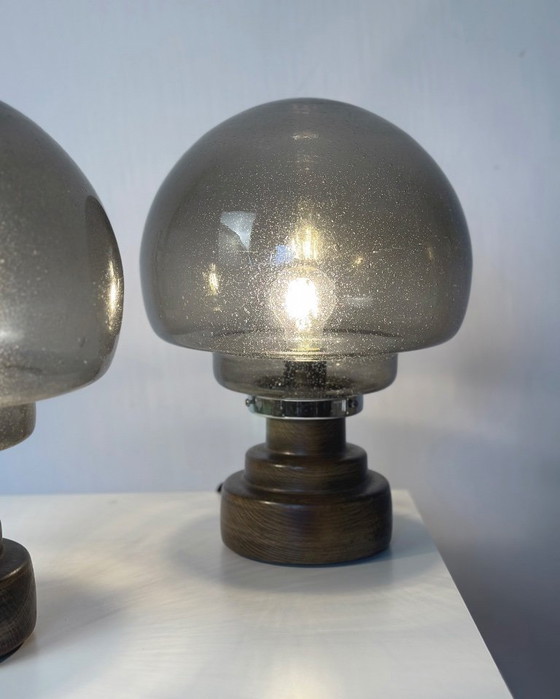 Image 1 of Set van 2 vintage Italiaanse brutalistische paddenstoellampen