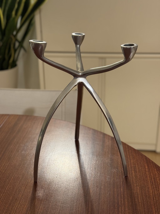 Vintage aluminum tripod candlestick – Space Age style – 1970s