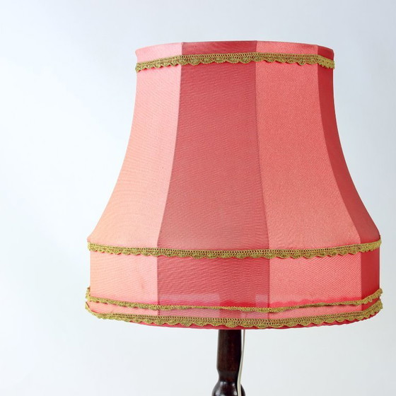 Image 1 of Lampada da terra d'epoca a stelo con paralume originale in tessuto rosa, Cecoslovacchia, anni '60