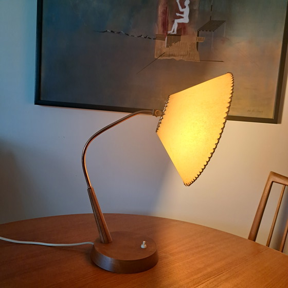 TEMDE Vintage Table Lamp Teak Wood Mid-Century 60s / 70s Adjustable Shade Design Object – Leather, Brass (photo 8 of 9)