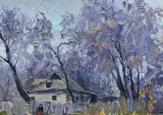 Origineel Olieverfschilderij Landelijk Landschap Dorpserf Oma's Huis – Schilderijen & Tekeningen, Mdf (photo 6 of 8)