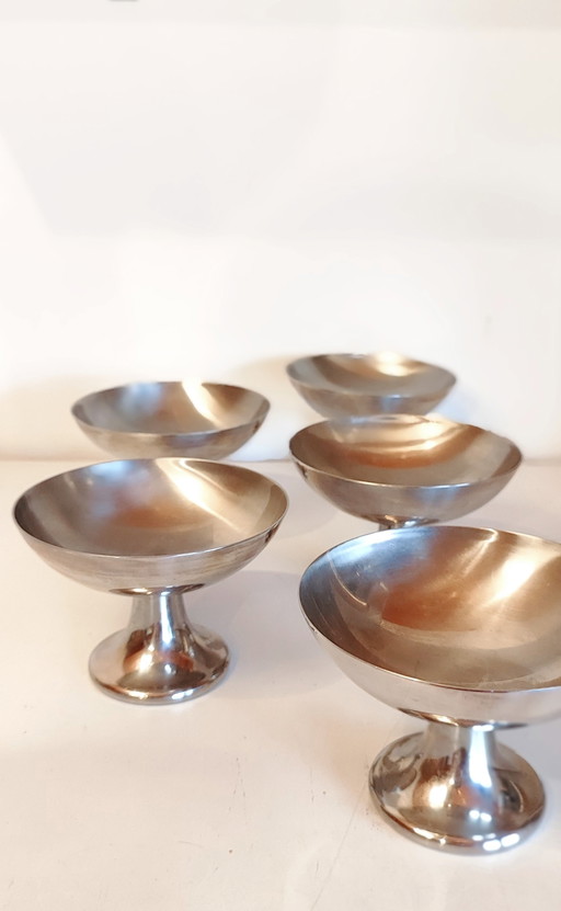 Vasos para helado/postre "Alessi Alfra" de acero inoxidable, años 50 (juego de 5)