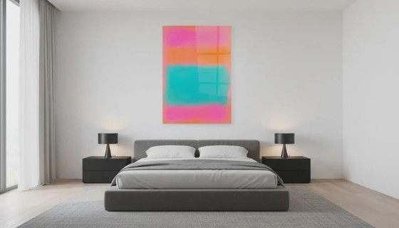 Image 1 of Opera d'arte contemporanea esclusiva – Dipinto a campi di colore neon su vetro acrilico da 5 mm, 80 × 120 cm