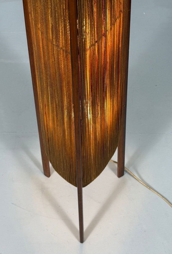 Image 1 of Lampada da terra di metà secolo, sisal/teak, Temde, Svizzera, anni '60
