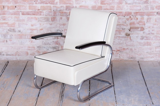 Restored Bauhaus Armchair, By W. Gispen, Mücke-Melder, Czech, 1930s – Leather, Wood (photo 7 of 12)