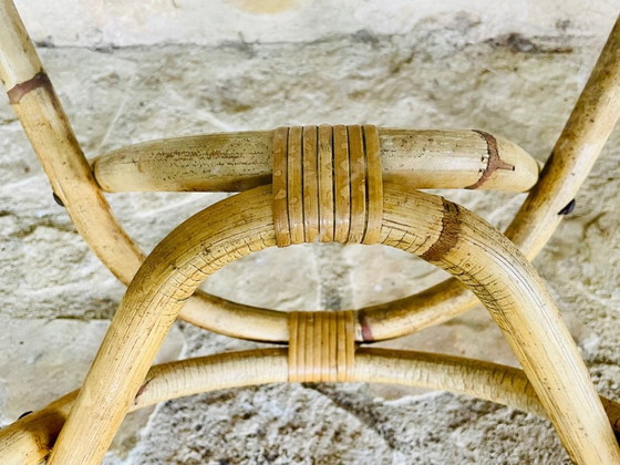 Image 1 of Tavolino vintage in rattan e bambù con piano in vetro, anni '60