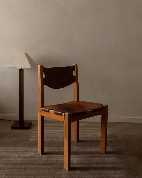 Image 1 of Vintage Maison Regain Elm & Cognac Leather Chair, France 1970s