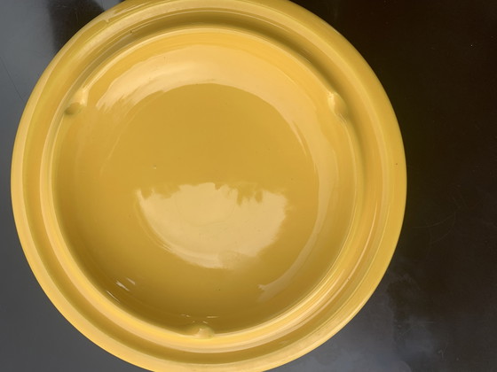 Image 1 of Large Vintage 1970s Round Ashtray, Ø 22 cm - Fat Lava Ceramic, Mustard Yellow and Brown - WGP
