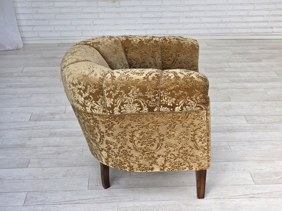Image 1 of 1960s Danish Vintage Armchair, Green Furniture Velour, Ash Wood Legs