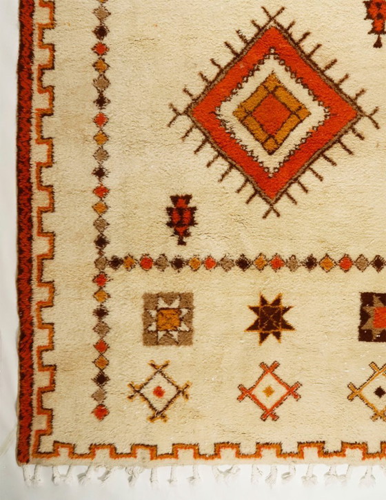 Image 1 of Large Vintage Turkish Tulu Rug – High-Pile Cream & Orange Wool Shaggy Carpet 334 x 242 cm