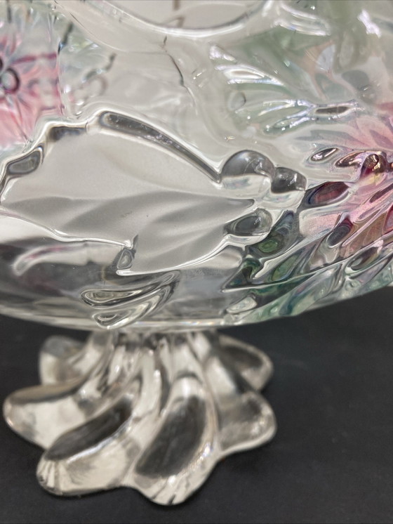 Image 1 of Vintage kristallen beker met kleurrijk bloemenpatroon uit de jaren 70