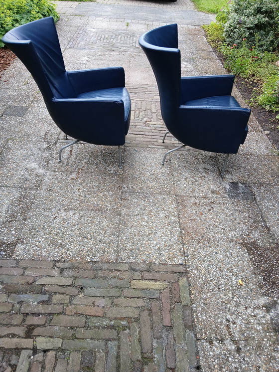 Image 1 of 2 pcs blue leather armchairs