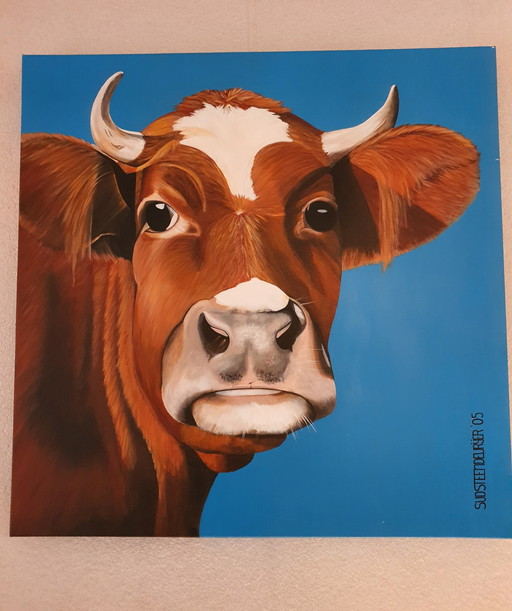 Realistic painting cow "Ready" acrylic on canvas