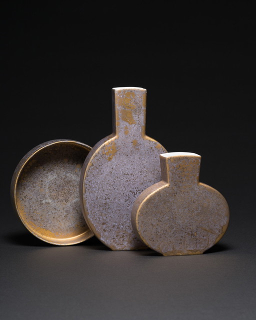 Ensemble en porcelaine allemande Helmut Drexler Rosenthal GOLDFEUER : vase duo et bol