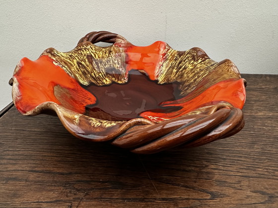 Image 1 of Coupe à fruits- Centre de table vintage céramique émaillée attribuée Vallauris 