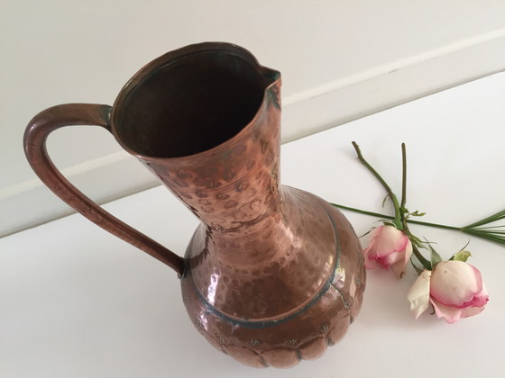 Image 1 of Hammered Copper Pitcher Vase France
