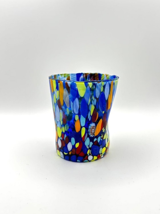 Ensemble de 6 verres vénitiens en verre soufflé avec effet Murano Murrine fusionné dans le verre, fabriqués à (photo 3 of 8)