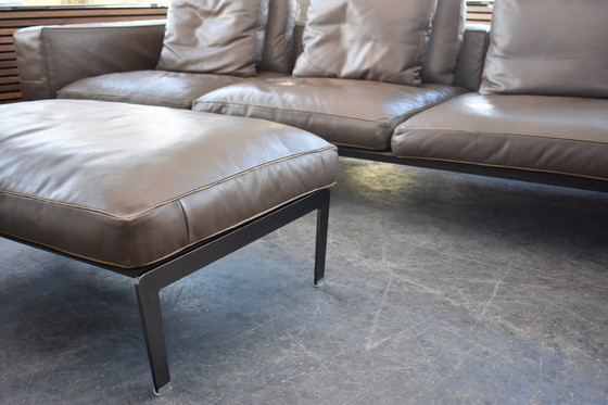 Image 1 of Ensemble canapé et repose-pieds Unique Flexform Lifesteel Pelle en cuir taupe marron