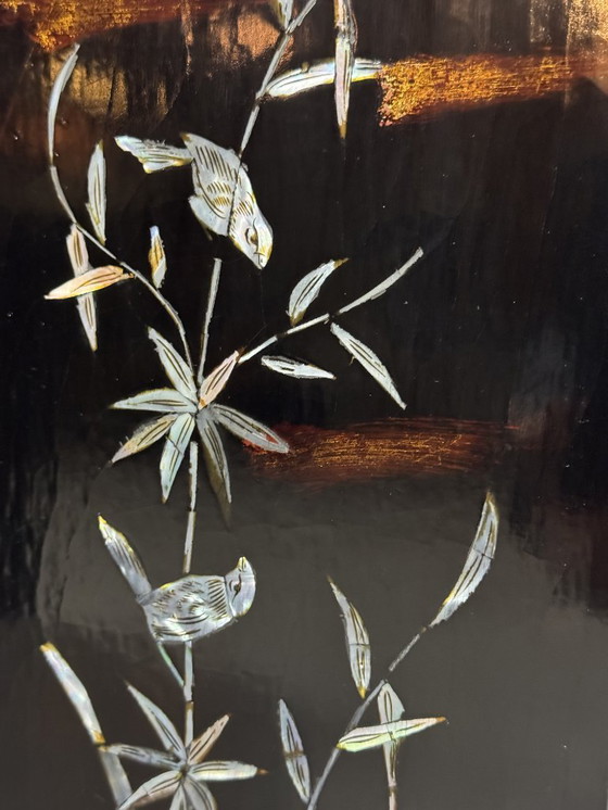 Image 1 of 'The Four Seasons' - Set of Four Vietnamese Lacquer Panels with Mother-of-Pearl Inlay, Vietnam, 1970s.