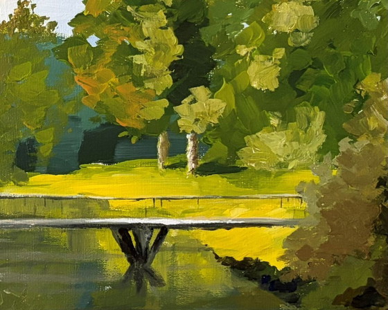 Image 1 of On My Way to School I – Landscape with bridge | Acrylic on canvas