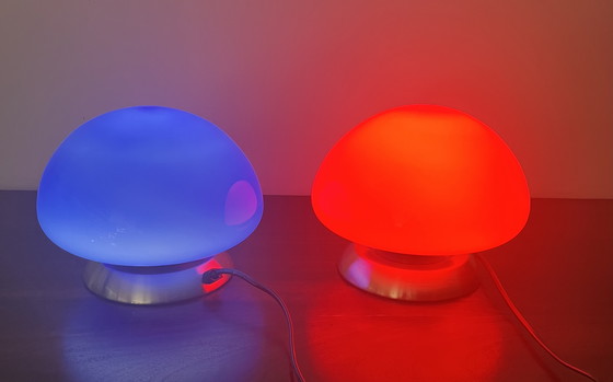 Image 1 of Linhai Junis Touch Mushroom Lamps Blue and Red