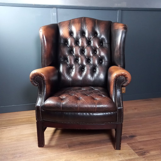 Bruin Leren Chesterfield Barrelback Fauteuil