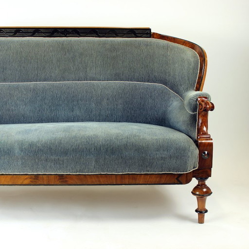 Unique Biedermeier Sofa In Original Fabric And Walnut Veneer, Vienna, Austria Circa 1825