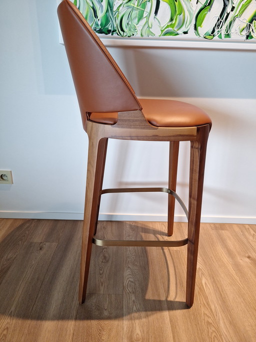 Pottocco bar stools new with back, upholstered in cognac-colored leather