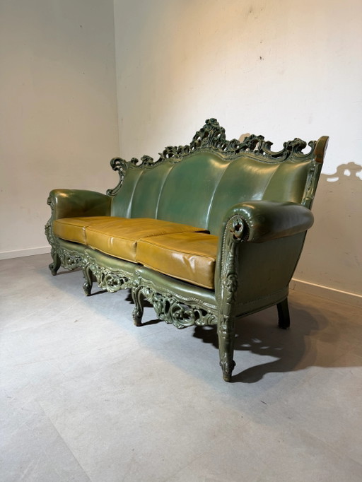 Sofá de cuero rococó de 6 pulgadas – Antiguo sofá del Bar Louis Leuven – 230 cm – banken (photo 2 of 8)