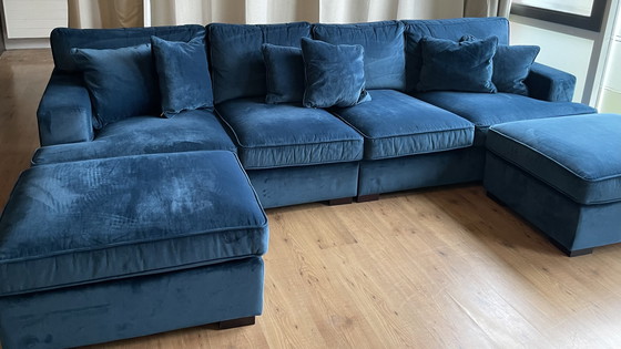 Image 1 of Vintage 4-seater sofa blue velvet by Milo Baughman for Thayer Coggin, 1960