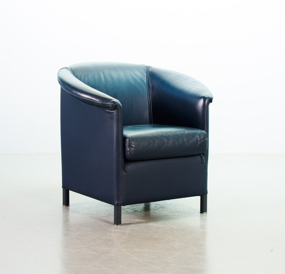 Image 1 of Wittmann Petrol Blue Soft Leather Club Chair Designed, Model Aura by Paolo Piva. Autriche, années 1980.