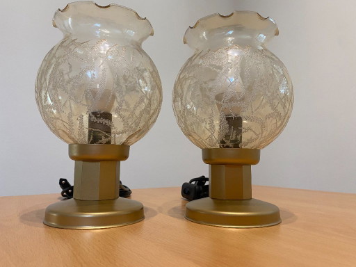 Paire de lampes de chevet vintage KOZOLE, Yougoslavie, années 1970 – tafellampen, Metal, Glass