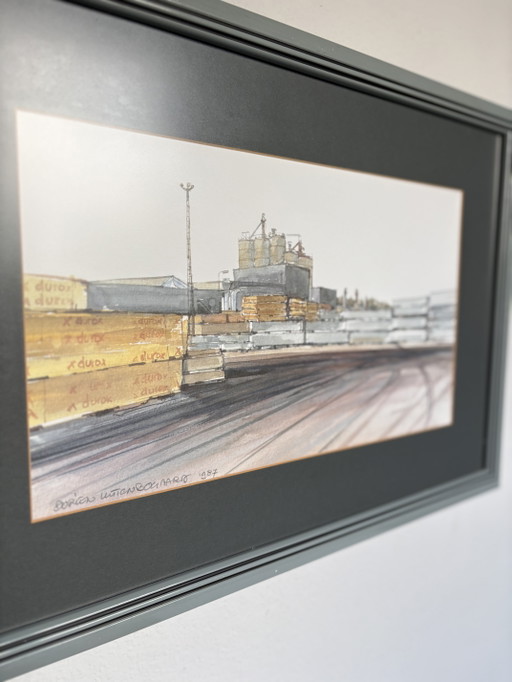 Original Industrial Watercolor Painting by Dorien Uitenboogaard (1987) – Framed (51x36cm)
