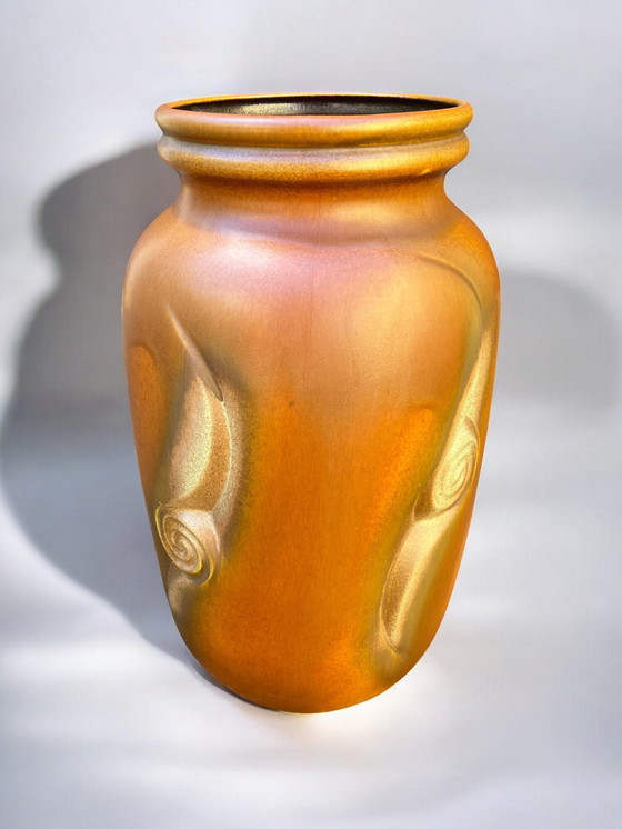 Image 1 of BAY model 720-45 - Large vintage floor vase, brown ceramic with relief pattern, 60s/70s