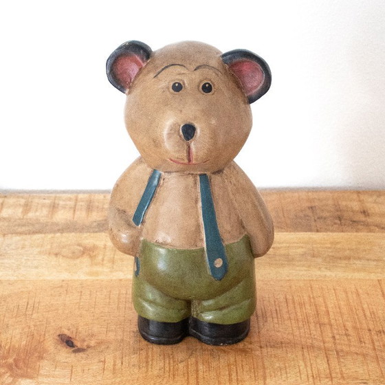 Image 1 of Statuetta vintage in legno a forma di orsacchiotto, risalente agli anni '70.