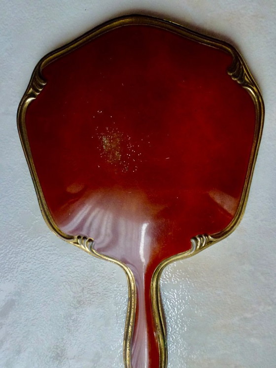 Image 1 of Vintage handspiegel, Facet geslepen, Duitsland, messing met celluloid.